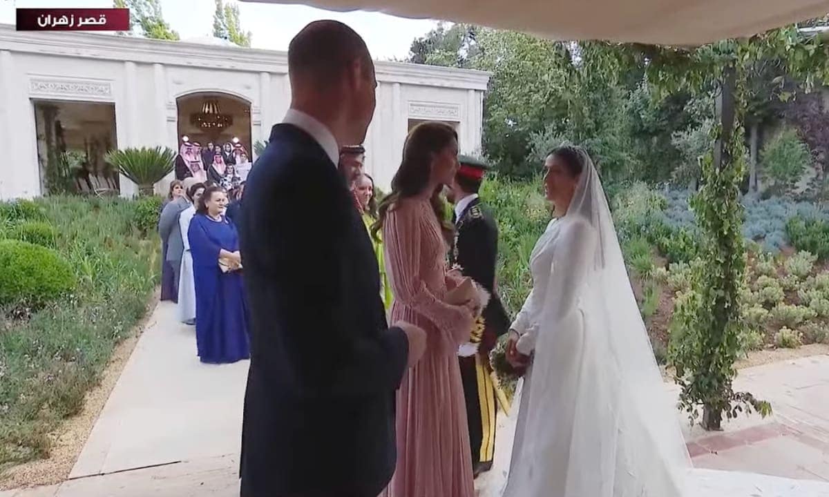 The Waleses spoke with the newlyweds after the ceremony