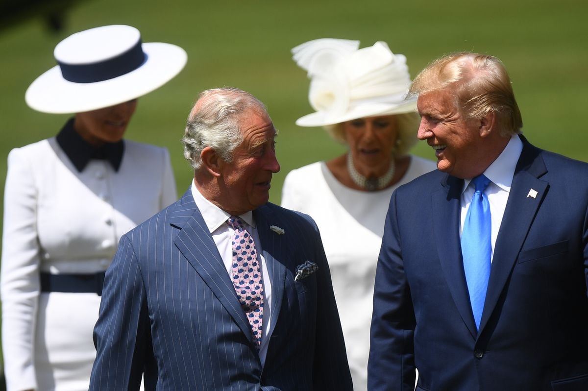 LONDON, ENGLAND - JUNE 03: (L-R) U.S. President Donald Trump and the Prince Charles, Prince of Wales during the Ceremonial Welcome at Buckingham Palace on the first day of the U.S. president and First Lady's three-day State visit on June 3, 2019 in London, England. President Trump's three-day state visit will include lunch with the Queen, and a State Banquet at Buckingham Palace, as well as business meetings with the Prime Minister and the Duke of York, before travelling to Portsmouth to mark the 75th anniversary of the D-Day landings. (Photo by Victoria Jones - WPA Pool/Getty Images)