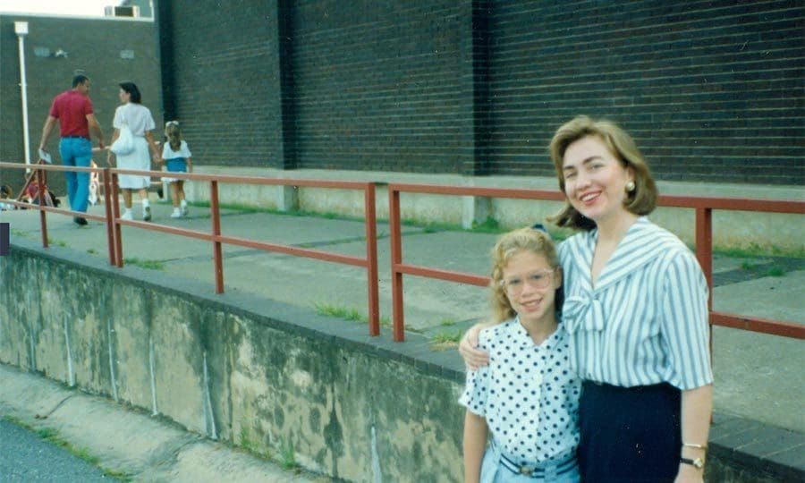 Chelsea and her mom on her first day of school year at Booker T. Washington Elementary School in Little Rock.
<br>Photo: <a href="http://http://www.popsugar.com/news/Family-Pictures-Chelsea-Hillary-Clinton-42038620#photo-42038799" target="_blank"><strong>PopSugar</strong></a>