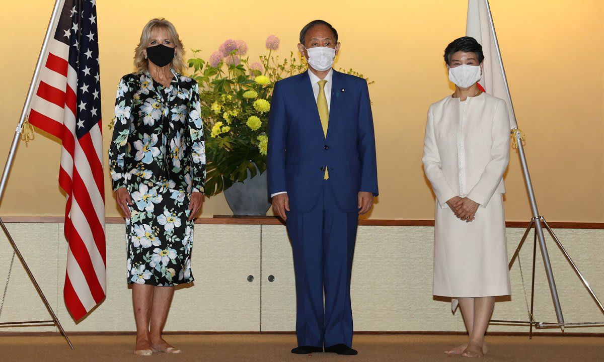 The First Lady had dinner with Japanese Prime Minister Yoshihide Suga and his wife Mariko Suga on the eve of the Tokyo Olympics