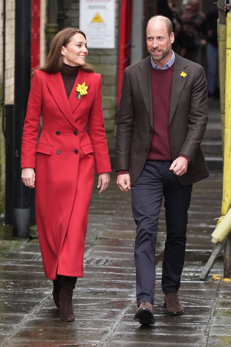 The Prince and Princess of Wales at Pontypridd Market in Wales to talk to local business owners about the impact of the flooding caused by Storm Bert and Storm Darragh, and help prepare and cook a batch of Welsh cakes at the The Welsh Cake Shop. Picture date: Wednesday February 26, 2025. (Photo by Aaron Chown/PA Images via Getty Images)