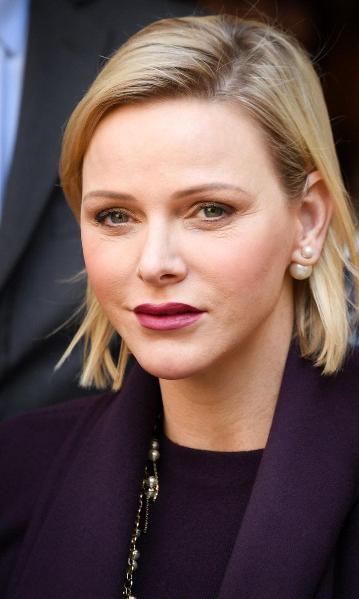 Princess Charlene with double pearled earrings