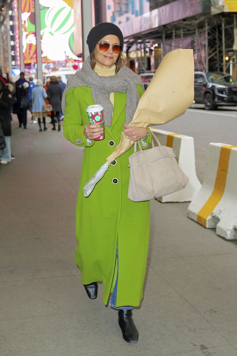 Katie Holmes and her bright green coat