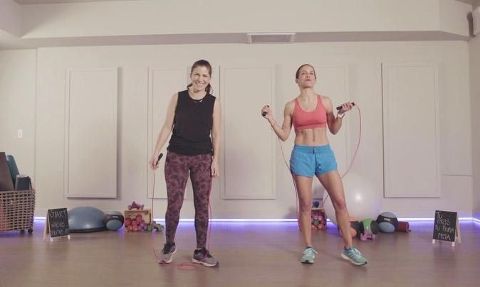 Alessandra Rosaldo and her trainer get ready to jump rope.