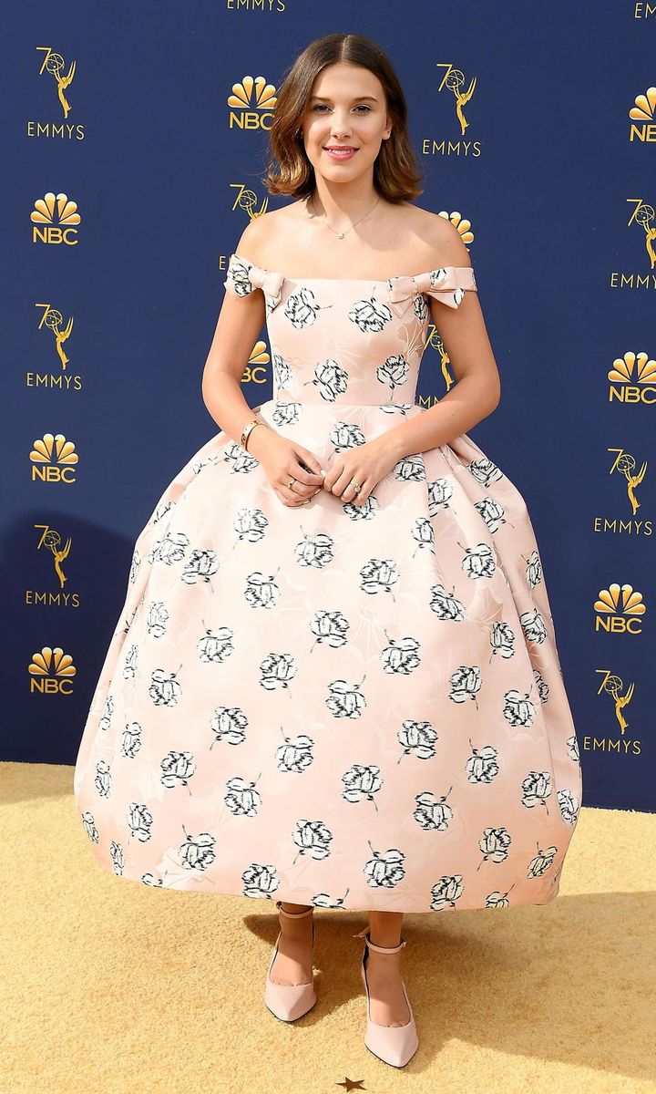 Millie Bobby Brown in a pink Calvin Klein By Appointment dress