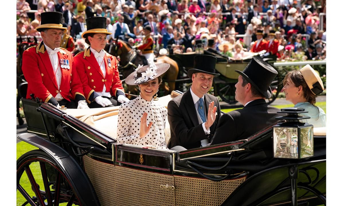 The Duke and Duchess of Cambridge arriving in a carriage in the Royal Procession during day four of Royal Ascot at Ascot Racecourse. Picture date: Friday June 17, 2022. (Photo by Aaron Chown/PA Images via Getty Images)