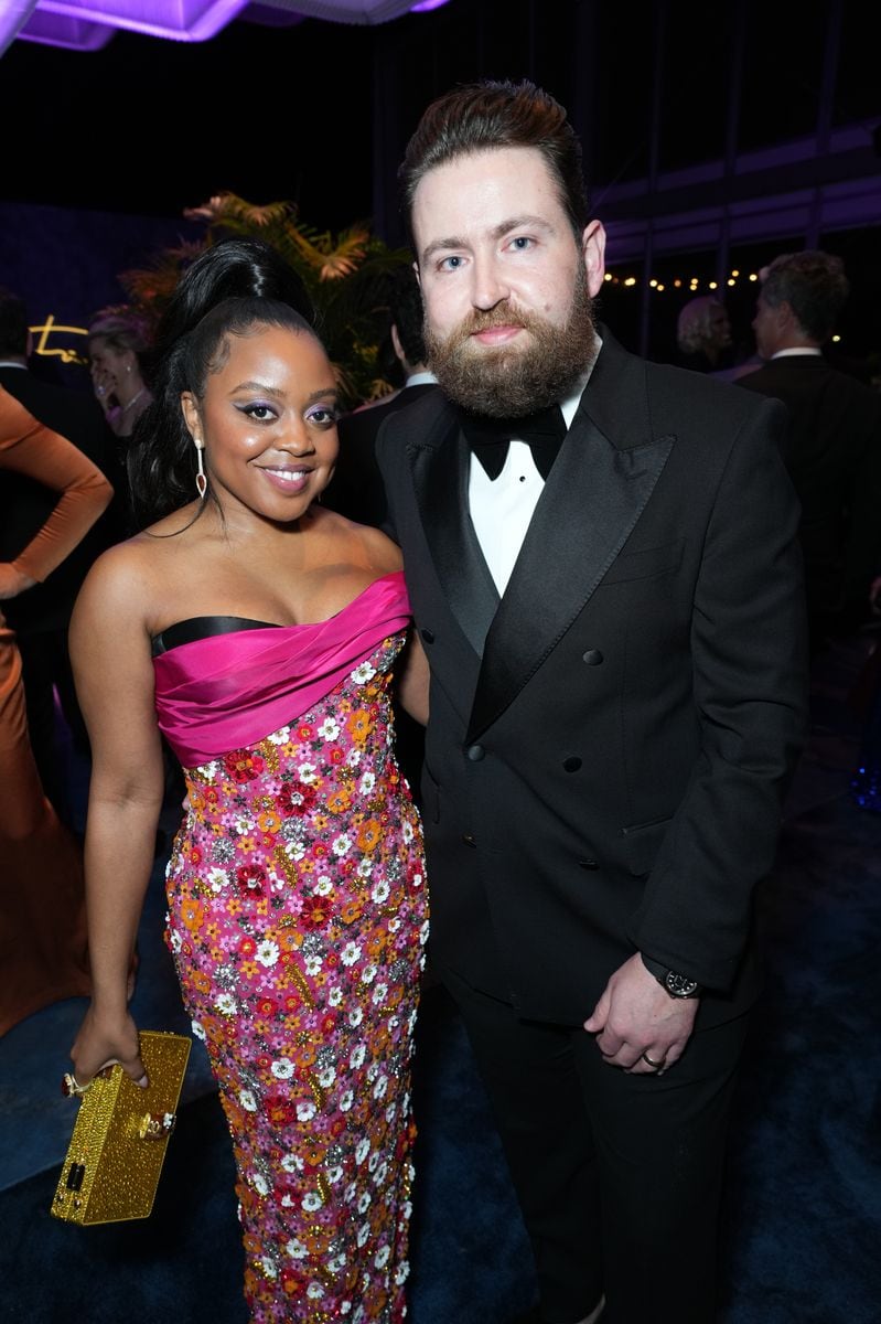 Quinta Brunson and Kevin Jay Anik attend the 2023 Vanity Fair Oscar Party Hosted By Radhika Jones