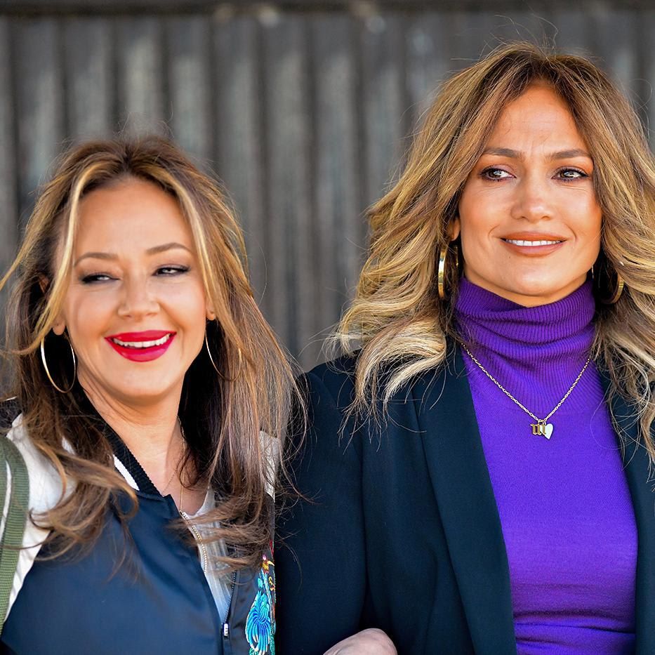 Leah Remini and Jennifer Lopez seen on location for 'Second Act'