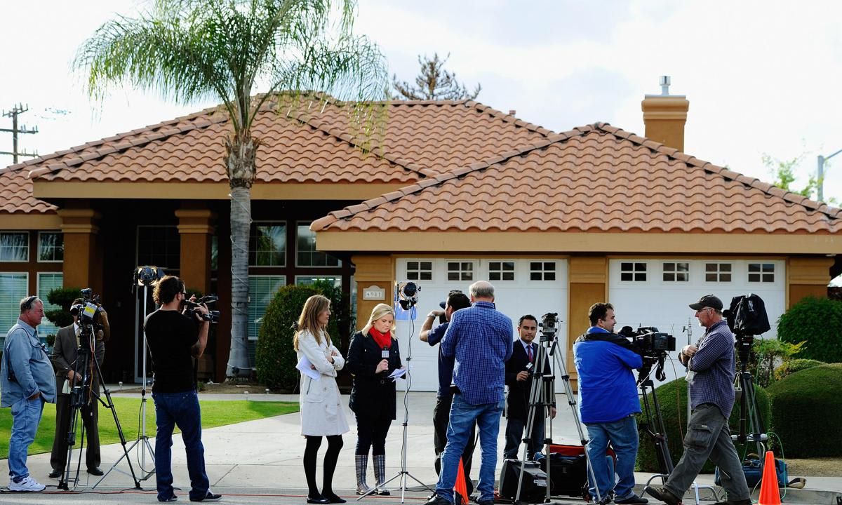 Media Gather Outside House Of Schwarzenegger's Former Housekeeper