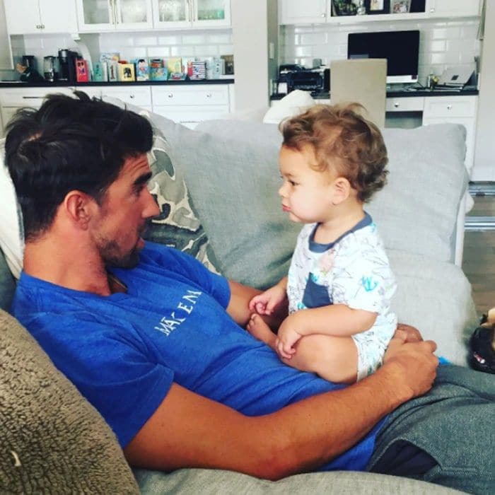 If Boomer is as competitive as his dad, we bet this stare contest went on for quite some time.
Photo: Instagram/@m_phelps00