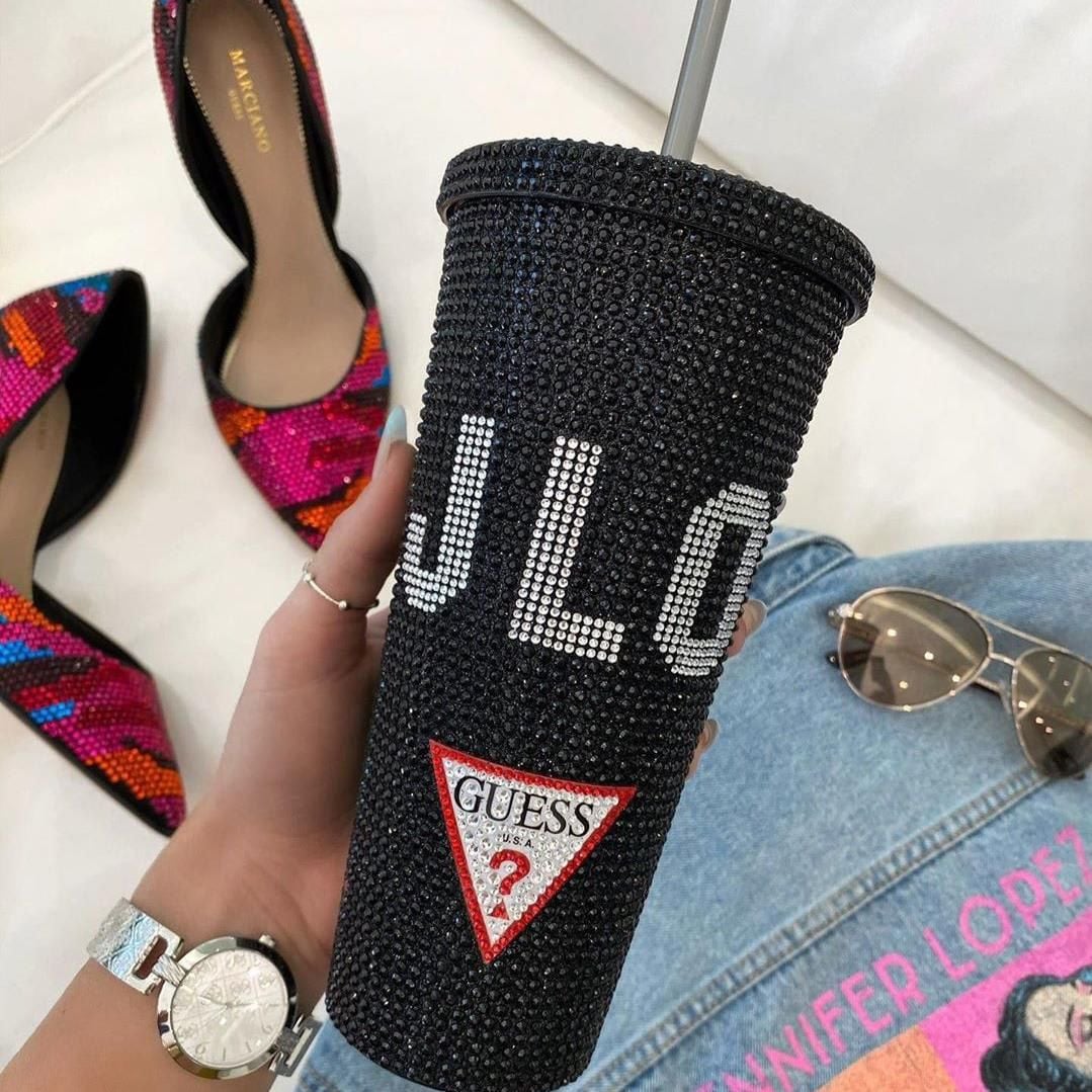 Jennifer Lopez and Guess tumbler mug