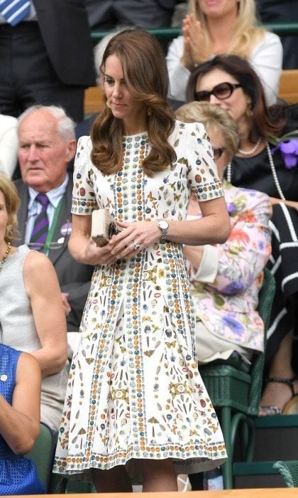 Also during the summer of 2016, Kate showed up in style to support Andy Murray during the Wimbledon Men's Final. The Duchess chose one of McQueen's fun numbers, a dress printed with butterflies, lipstick and other funky prints.
<br>
Photo: Getty Images