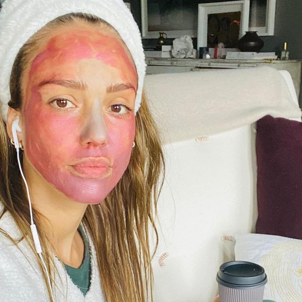 Jessica Alba wearing a face mask