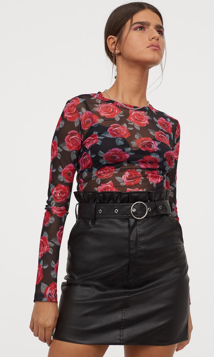 Mesh top with rose print by H&M