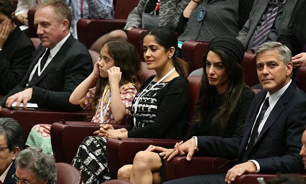 The couple were joined by Salma Hayek, her husband Francois-Henri Pinault and daughter Valentina.
<br>
Photo: Getty Images