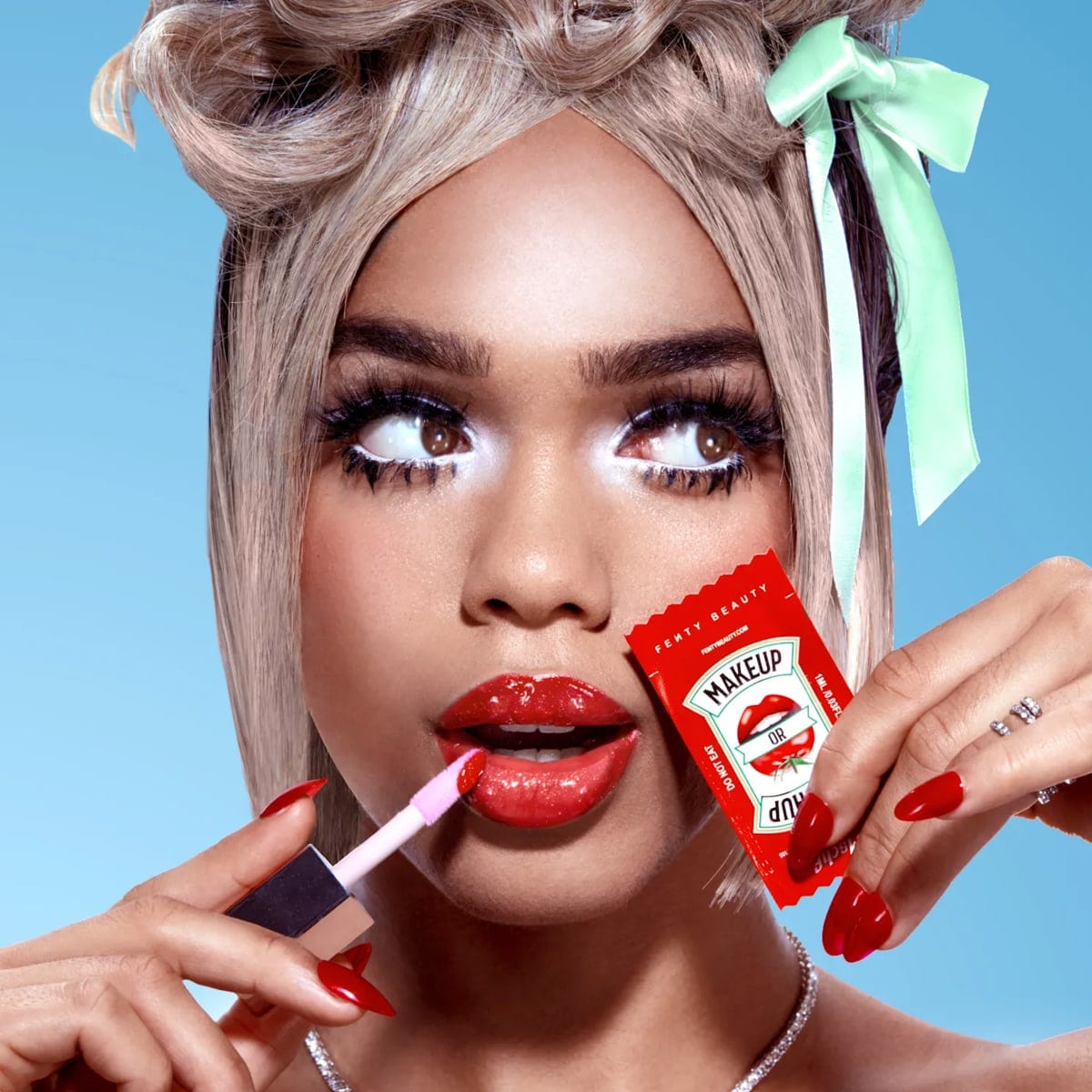 Fenty Beauty has dropped a new interesting makeup collaboration with the art collective MSCHF. The companies surprised fans with a $25 pack of condiments that could be “Ketchup or makeup.”