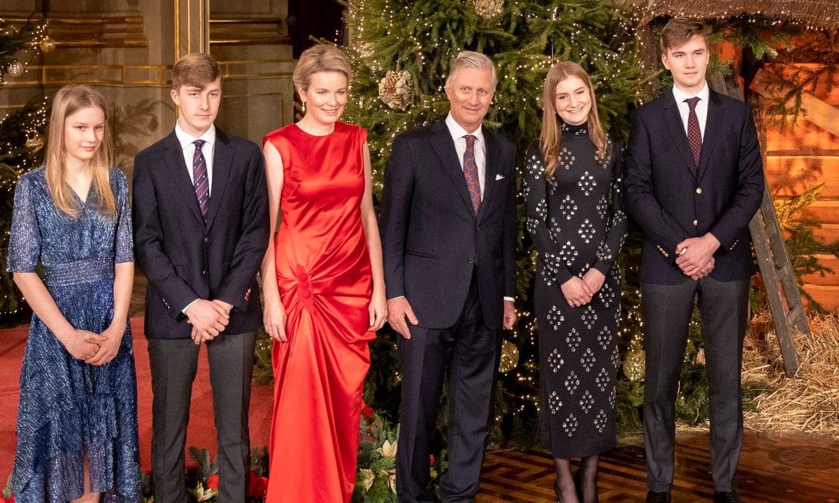 Belgium Royal Family Poses In Front Of Christmas tree At Royal Palace In Brussels