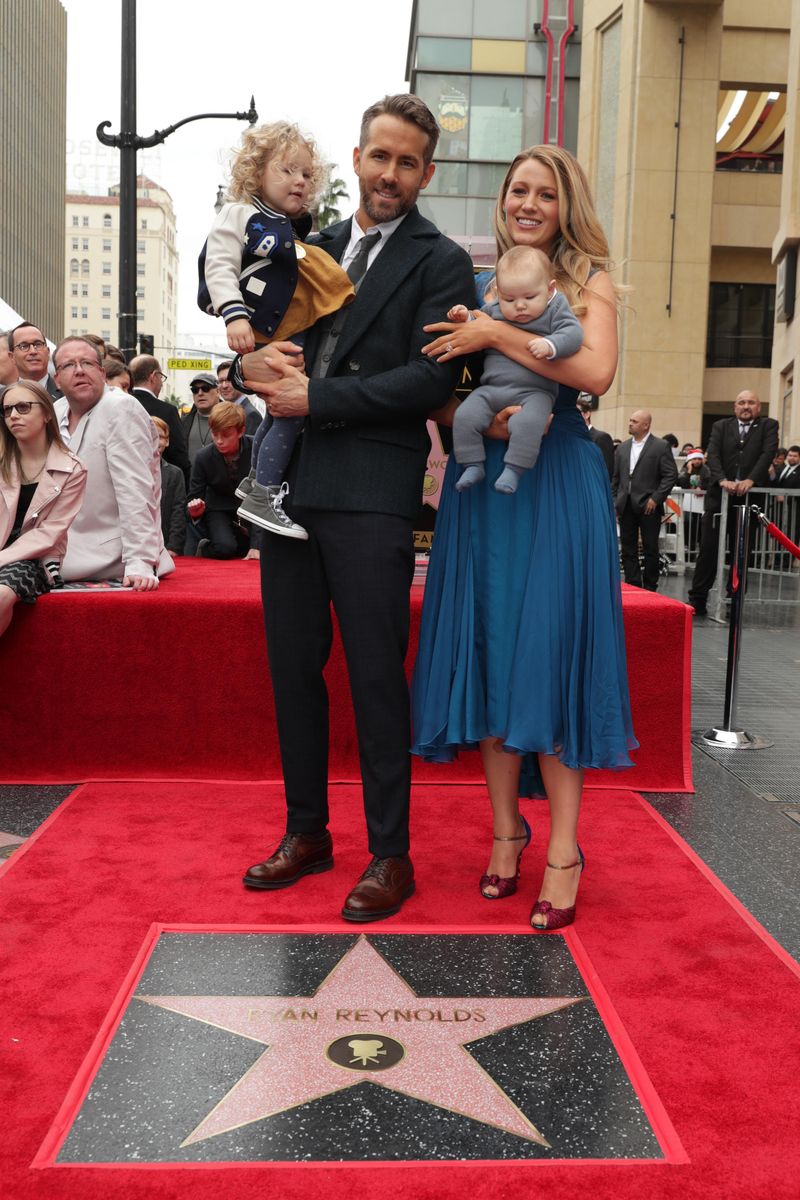 Ryan Reynolds and Blake Lively with daughters James Reynolds and Ines Reynolds attend the ceremony honoring Ryan Reynolds with a Star on the Hollywood Walk of Fame