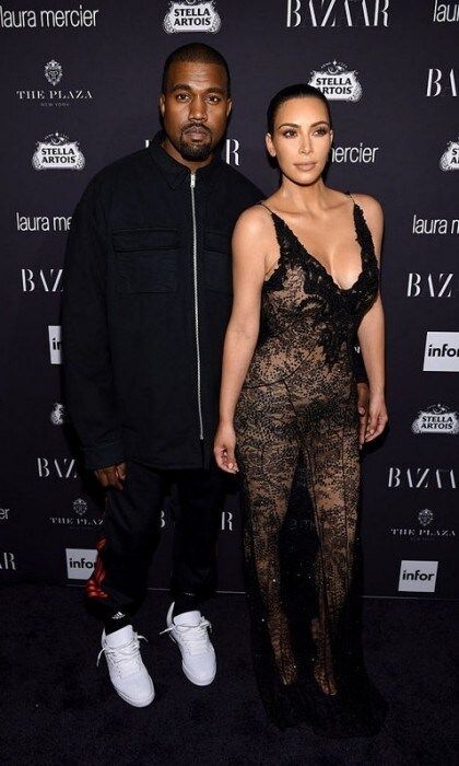 Icons! Kim Kardashian, in Givenchy, and Kanye West posed on the carpet before the <i>Fade</i> singer performed for guests at the Harper's BAZAAR ICONS by Carine Roitfeld party at the Plaza Hotel.
Photo: Dimitrios Kambouris/Getty Images for Harper's Bazaar