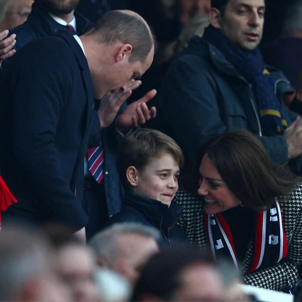 The eight year old Prince joined his mom and dad at the Six Nations rugby match between England and Wales on Feb. 26