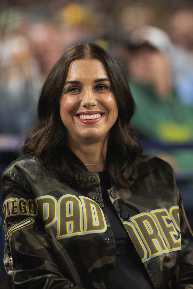 SAN DIEGO, CALIFORNIA - SEPTEMBER 16: Former professional soccer player Alex Morgan poses for a photo as the San Diego Padres face the Houston Astros at Petco Park on September 16, 2024 in San Diego, California. (Photo by Matt Thomas/San Diego Padres/Getty Images)