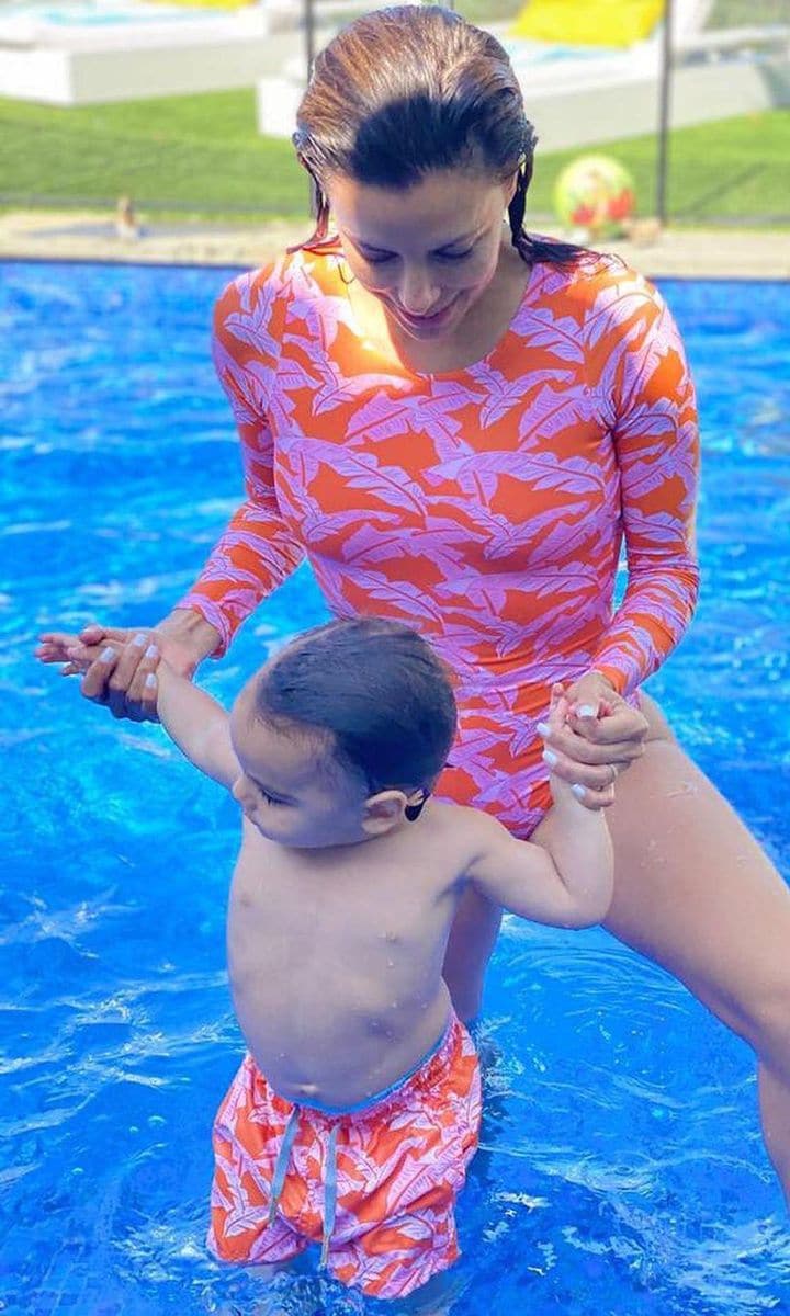 Eva Longoria mommy and son matching bathing suits