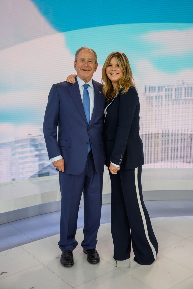 TODAY -- Pictured: Jenna Bush Hager and George W. Bush on Tuesday, April 20, 2021 -- (Photo by: Nathan Congleton/NBC/NBCU Photo Bank via Getty Images)