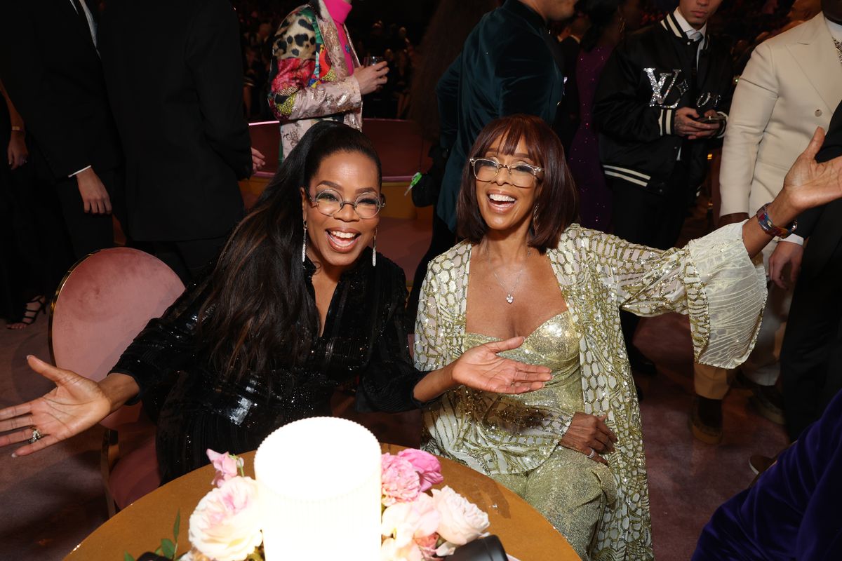(L-R) Oprah Winfrey and Gayle King attend the 66th GRAMMY Awards at Crypto.com Arena on February 04, 2024, in Los Angeles, California. 