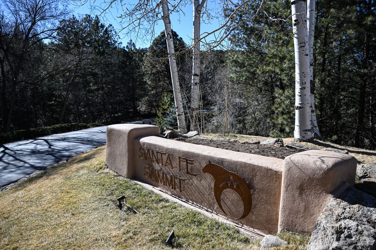 A general view of the entrance to the Santa Fe Summit neighborhood where late US actor Gene Hackman lived, in Santa Fe, New Mexico, 