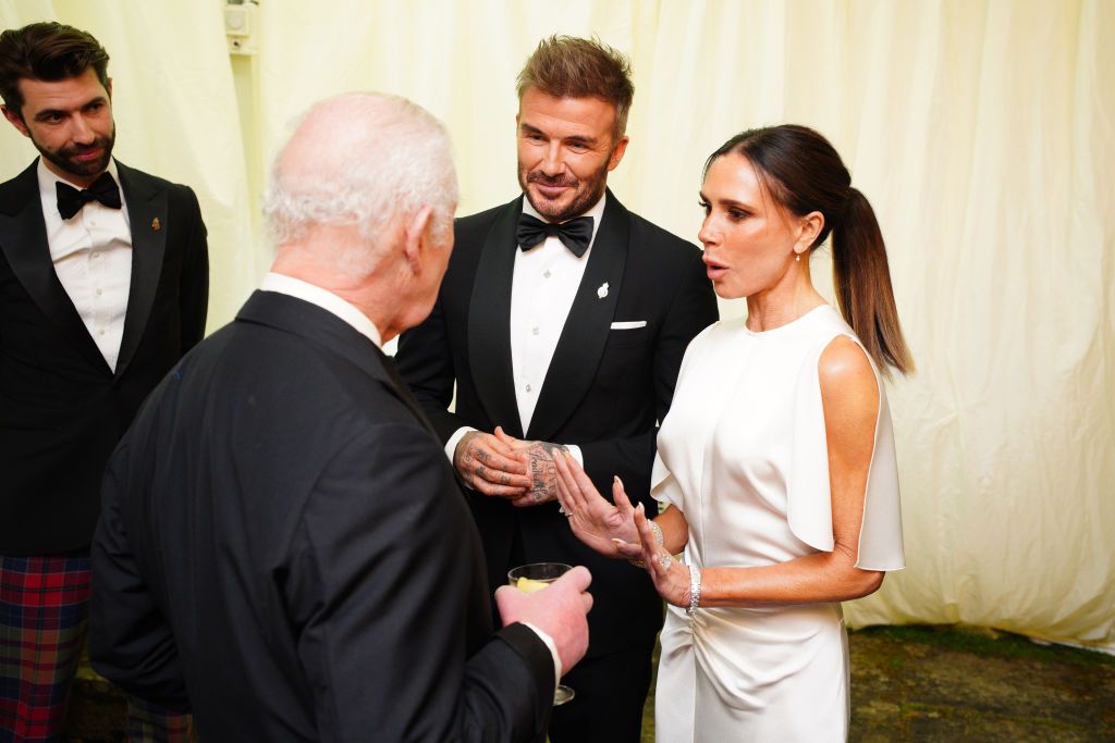 Victoria and David Beckham engage in conversation with King Charles III at a gala dinner at Highgrove House.