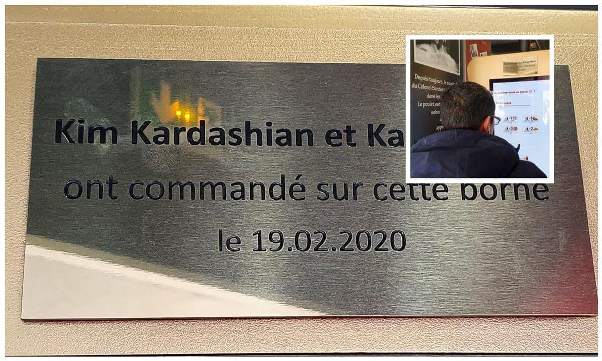 KFC places a plaque to commemorate the visit of Kim Kardashian & Kanye West to KFC Paris