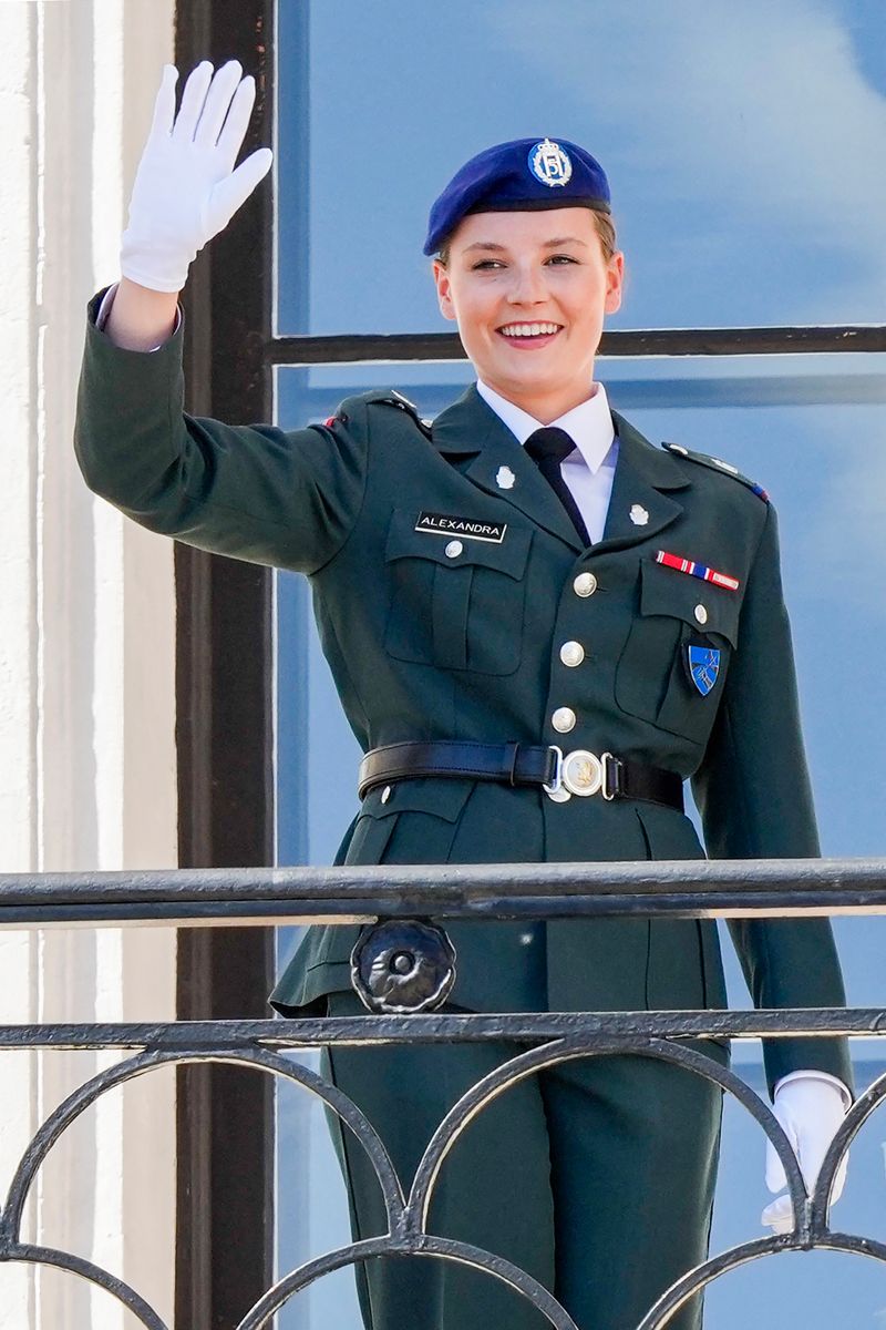 Princess Ingrid Alexandra of Norway greets the children's parade from the balcony of the Royal Palace in Oslo, on Norway's National Day on May 17, 2024. Norway celebrates the signing of the country's constitution on May 17, 1814 with children's parades and school bands across the country. (Photo by Heiko Junge / NTB / AFP) / Norway OUT (Photo by HEIKO JUNGE/NTB/AFP via Getty Images)