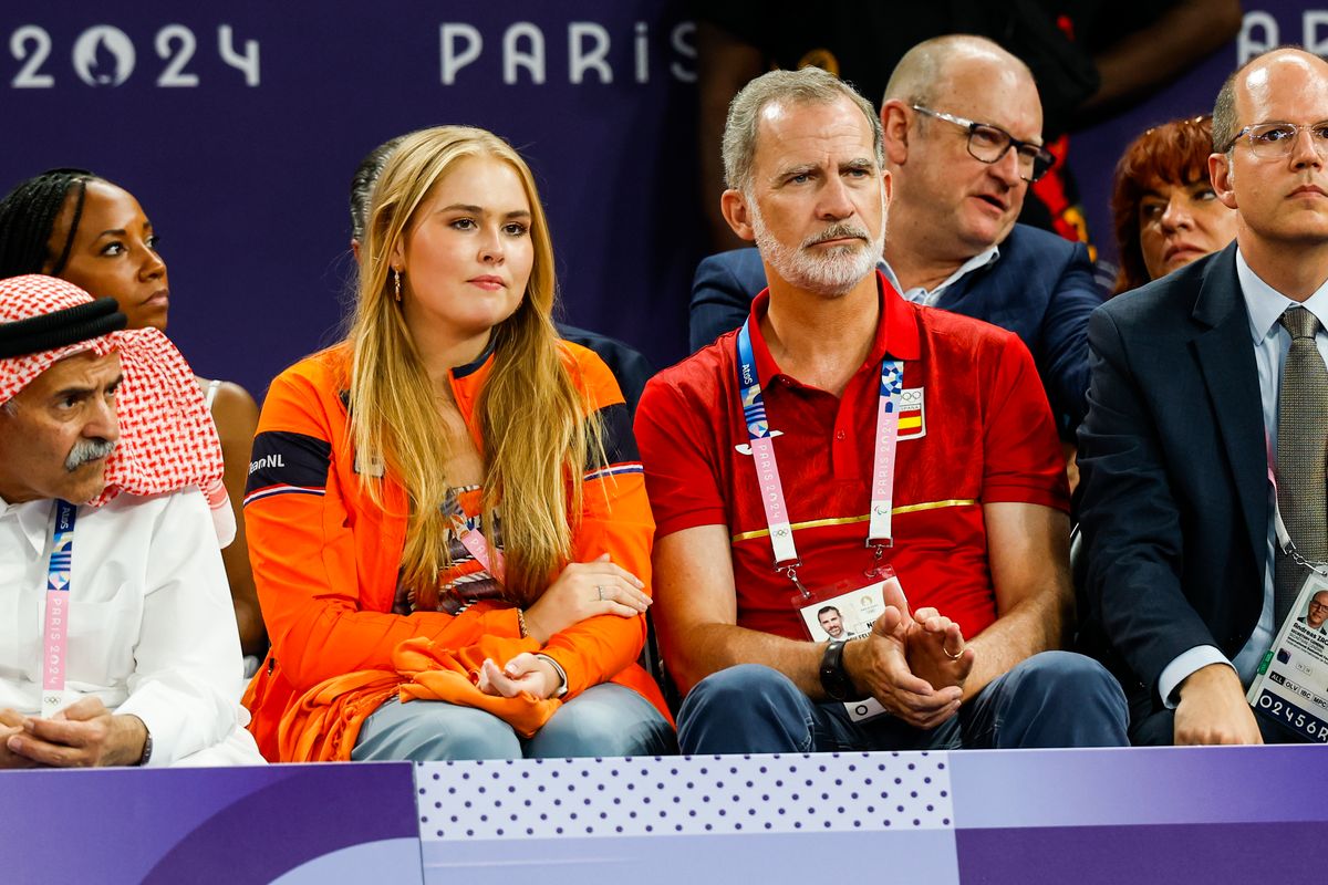 The Dutch Princess sat next to King Felipe of Spain during the match between France and the Netherlands