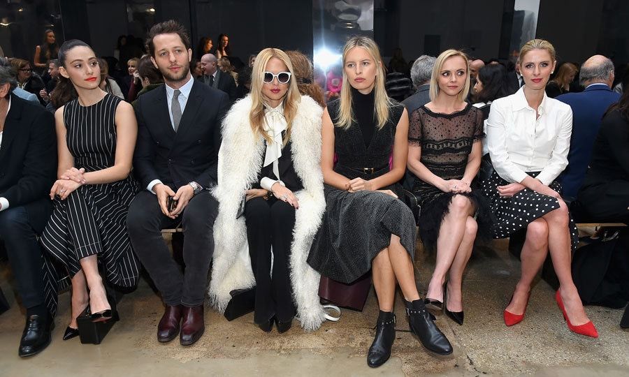 FROW goals. Emmy Rossum, Derek Blasberg, Rachel Zoe, Karolina Kurkova, Christina Ricci and Nicky Hilton Rothschild looked impossibly stylish sitting front row at the Carolina Herrera Collection show.
Photo: Ben Gabbe/Getty Images