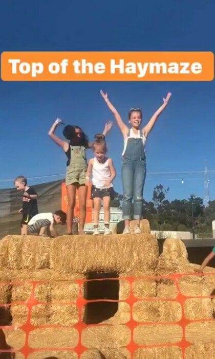 Jessica Alba's daughters Honor and Haven climbed to the top of the hay maze during their trip to a local pumpkin patch. The expectant mom, who announced she and Cash Warren are having a boy, documented the fun on her Instagram Stories.
Photo: Instagram/@jessicaalba