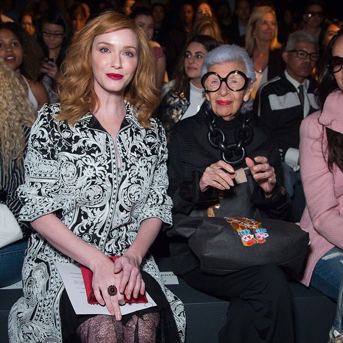 Actress Christina Hendricks joined fashion icon Iris Apfel in the front row of the Naeem Khan fashion show.
Photo: Michael Stewart/WireImage