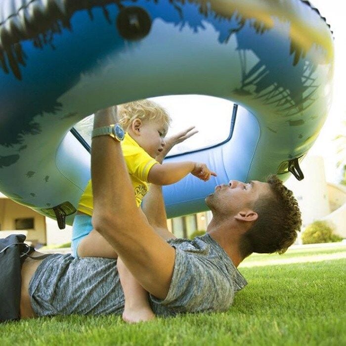 Michael and his son constantly take advantage of the outdoors. The father-son duo had fun playing in the grass with a swim float in April 2018.
Photo: Instagram/@boomerrphelps