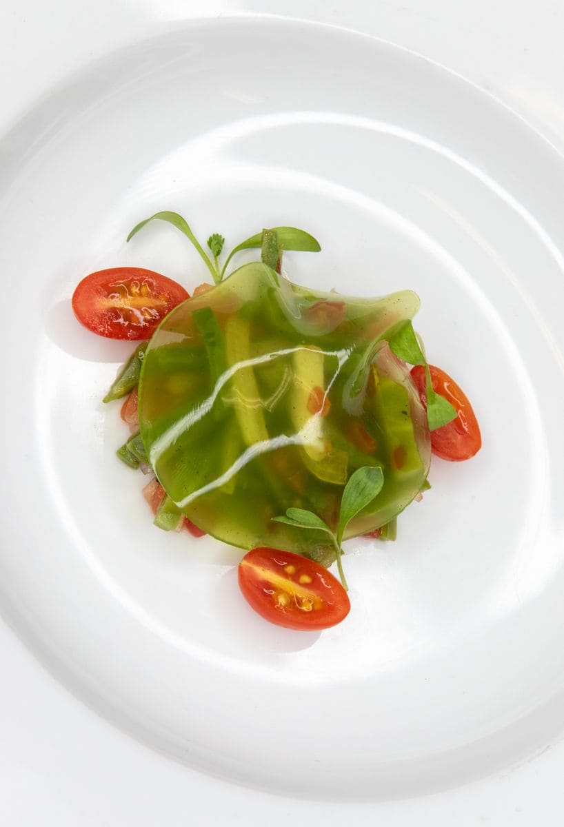 Cactus salad with tomato and cottage cheese