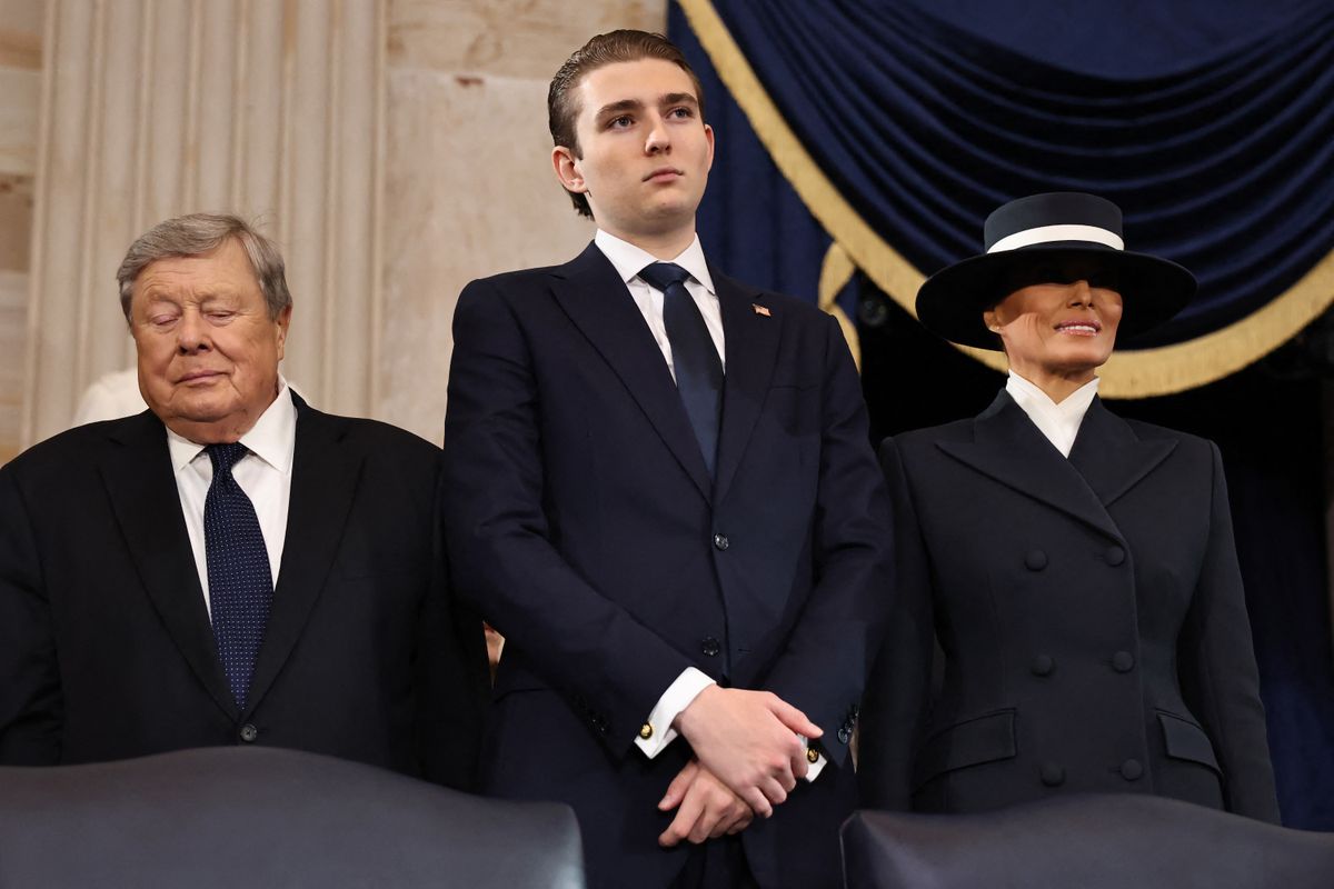 Viktor Knavs, Barron Trump and Melania Trump attend the inauguration of US President-elect Donald Trump