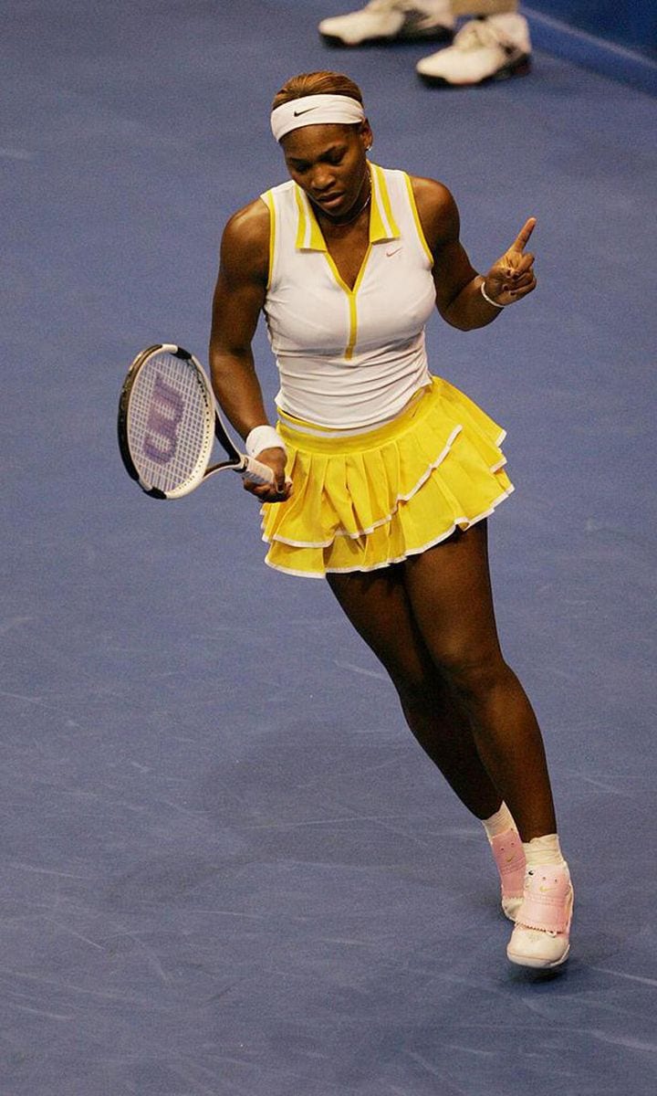 Serena Williams of the USA points during day 2 of the WTA Tour Championships