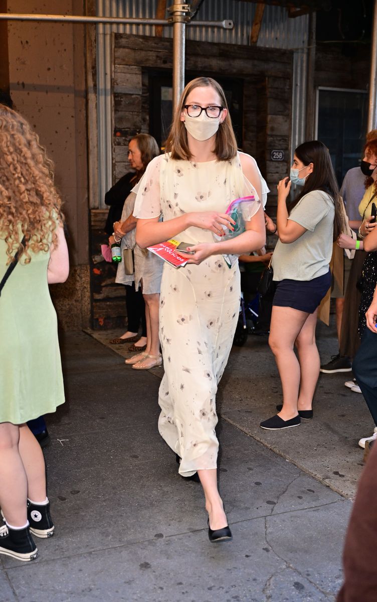 Violet Affleck is seen leaving the "Into the Woods" Broadway musical at St. James Theatre on August 14, 2022, in New York City. 