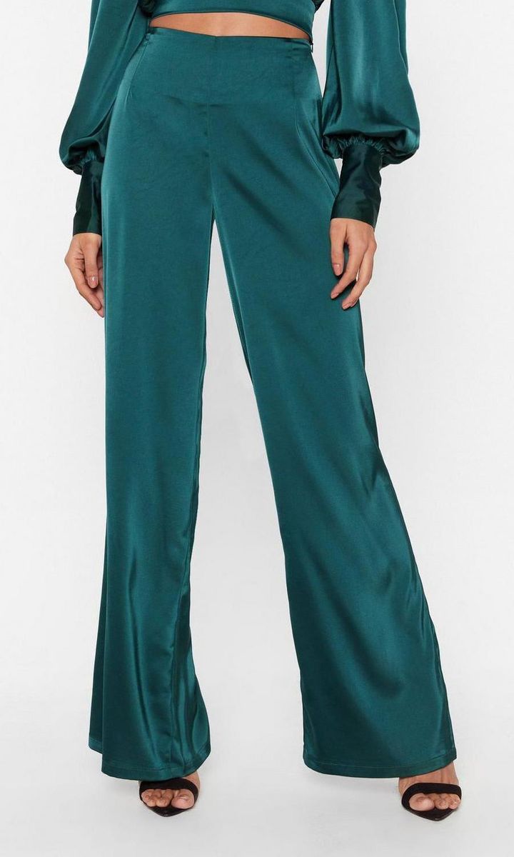 Satin Fever high-waisted, wide-legged pants by Nasty Gal