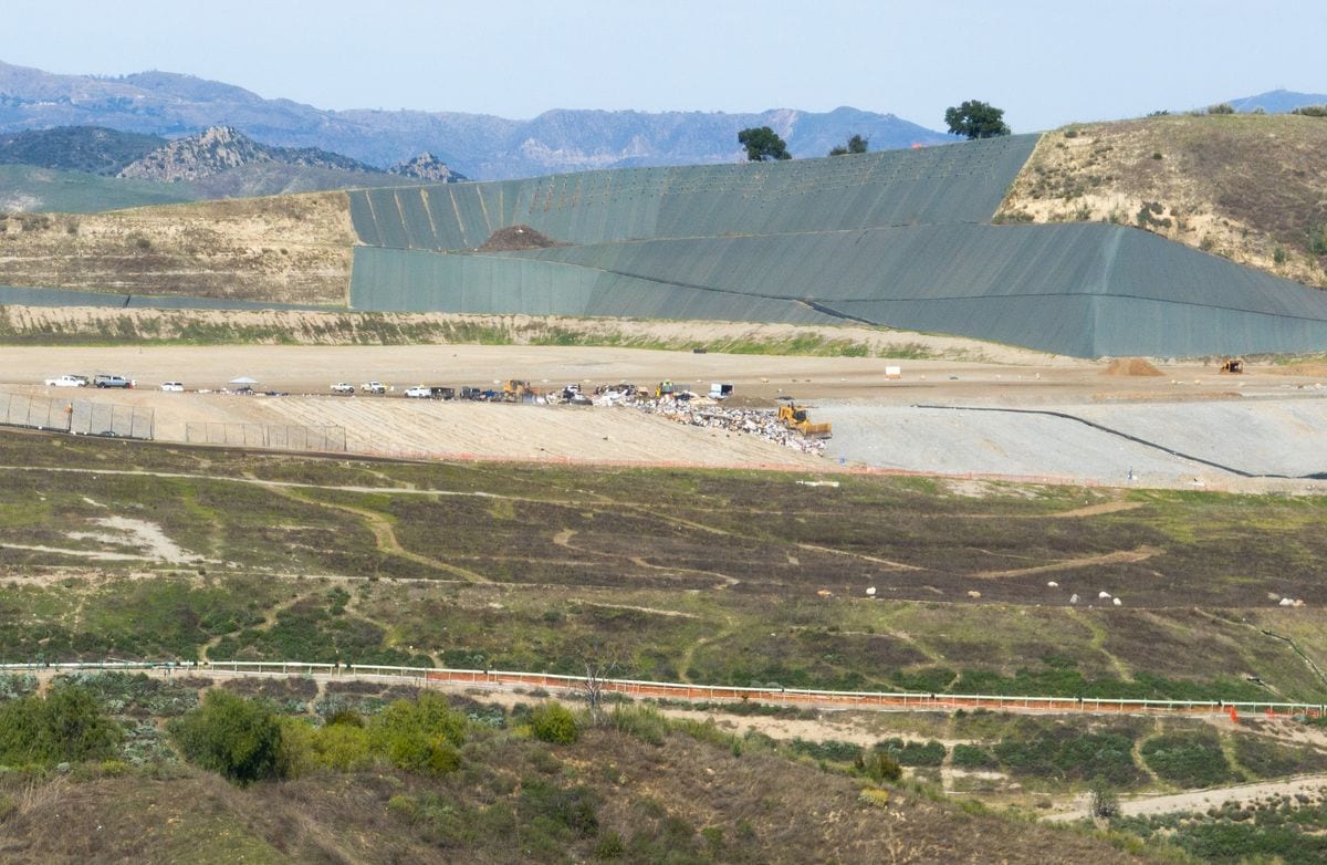 CALABASAS, CA - FEBRUARY 27: The Calabasas Landfill in Calabasas, CA on Thursday, Feb. 27, 2025. Residents oppose the disposal of fire debris at this landfill citing health concerns about potentially toxic debris. County officials said they need to truck debris to the Calabasas, Sunshine Canyon and Lancaster landfills. (Myung J. Chun / Los Angeles Times via Getty Images)