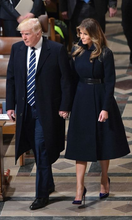 On January 21, the day after her husband's presidential inauguration, Melania stepped out to the National Prayer Service sporting an understated cashmere coat, which was a collaboration between herself and Alice Roi. "She definitely knew what she wanted. She knows clothing well and she's very direct. She has a wonderful, chic sense of style. That's something no matter what you put on her she kind of exudes. It's very guiding for the designer because you know exactly what to do to get in line with her right away," Alice told WWD.
Photo: MANDEL NGAN/AFP/Getty Images