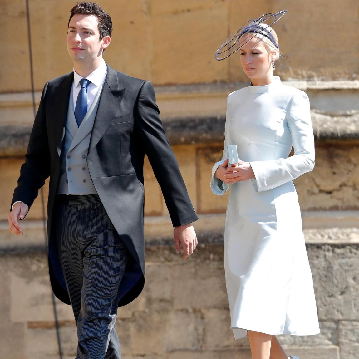 The fashion designer and her husband (pictured at Harry and Meghan’s wedding) have welcomed their first child together