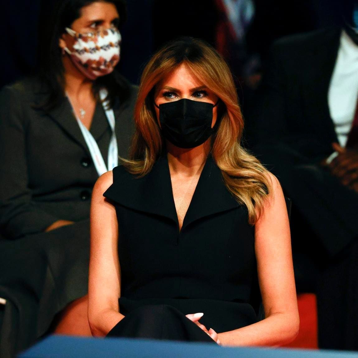 Melania, who recently recovered from COVID 19, was pictured wearing a mask at Belmont University ahead of the final debate