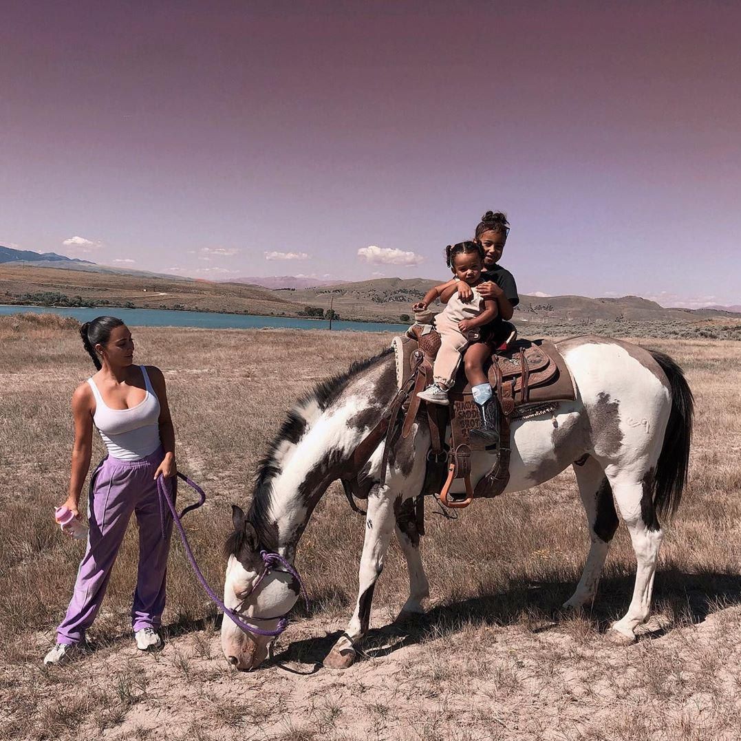 Kim Kardashian kids on horse in Wyoming