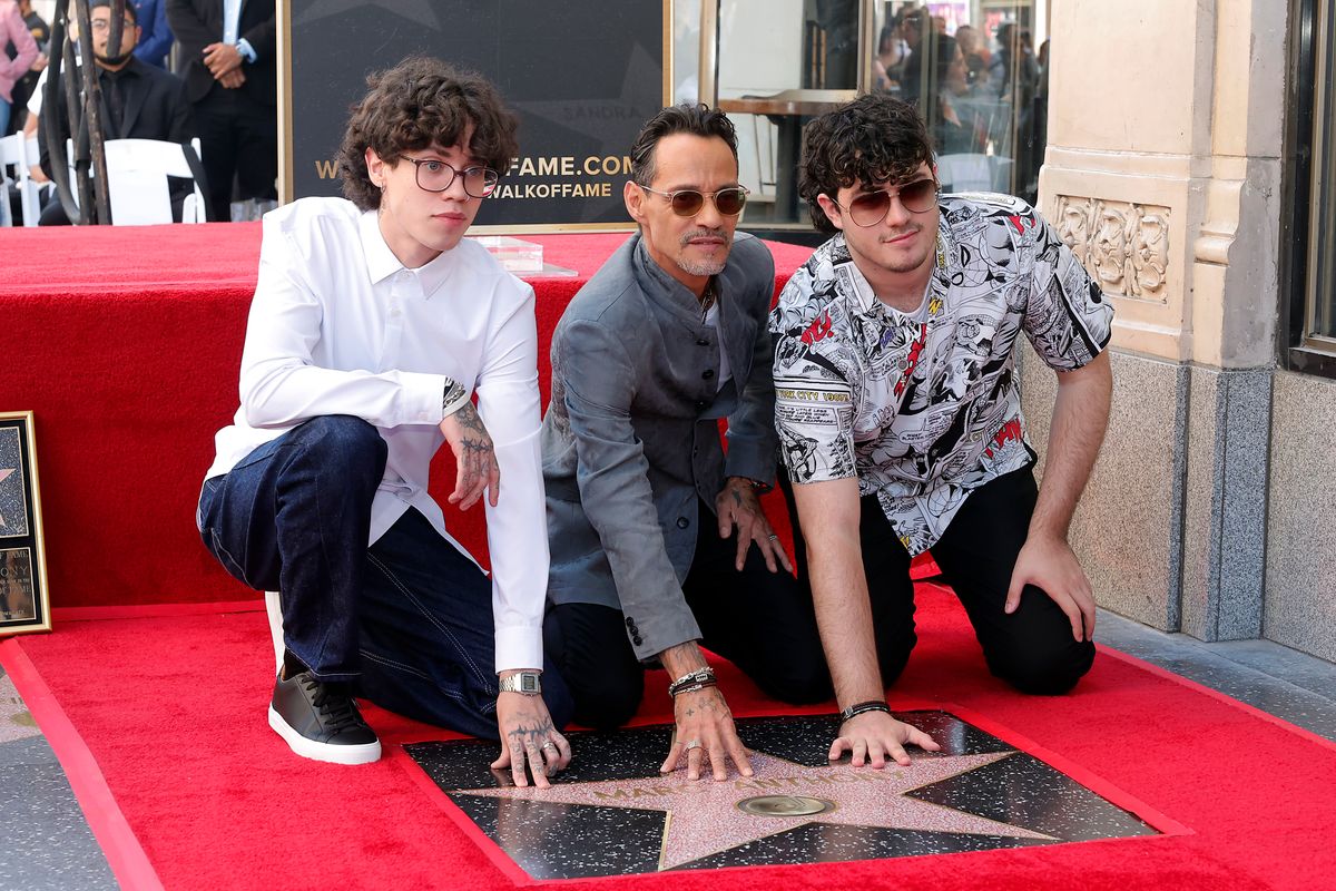 Marc Anthony with his sons Ryan Adrian Muñiz and Cristian Marcus Muñiz at the Hollywood Walk of Fame Star Ceremony for the Latin singer.