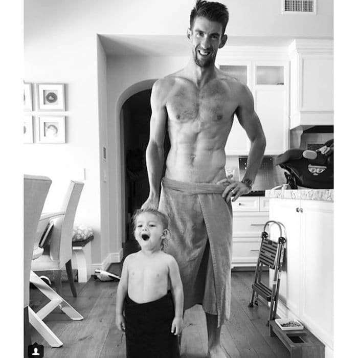 Michael had his best buddy with him for a swim. The dad-of-two shared the black-and-white photo on his Instagram along with the caption: "Nothing like an afternoon swim with the little man!! Then he learned how to tie his towel around his waist! #family @mrs.nicolephelps #bestmommy"
Photo: Instagram/@m_phelps00