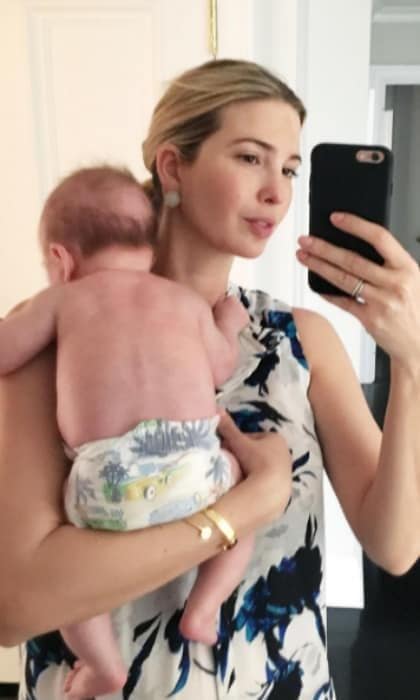 It was a mother-son fashion faceoff for Ivanka and baby Theodore. Attached to a mirror selfie of her and her newborn, the businesswoman wrote, "Who wore it better? Spring prints edition."
<br>
Photo: Instagram.com/ivankatrump
